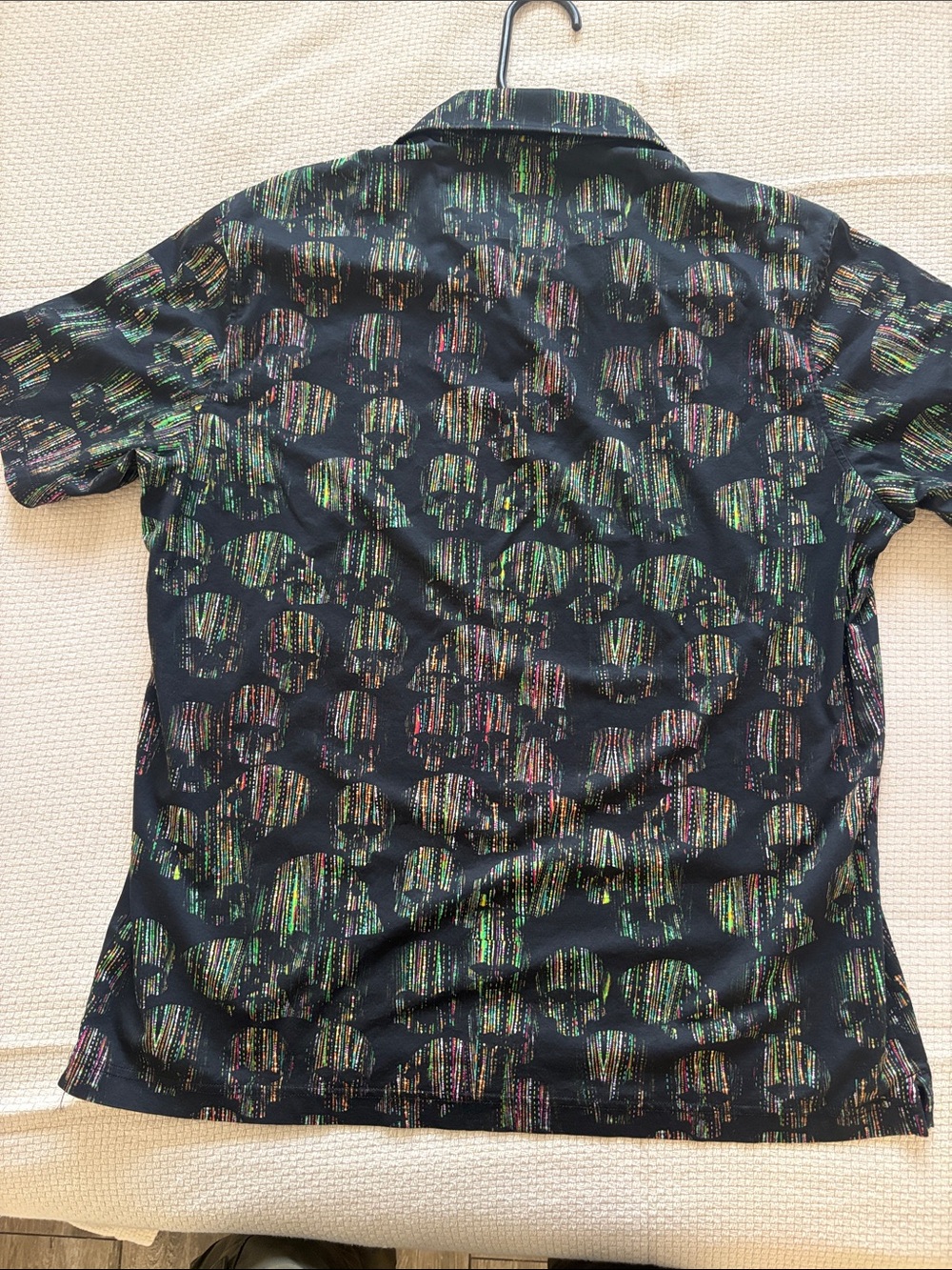 Bugatchi Black Polo with Multicolor Skull Stripe Motif - Picture 4 of 5